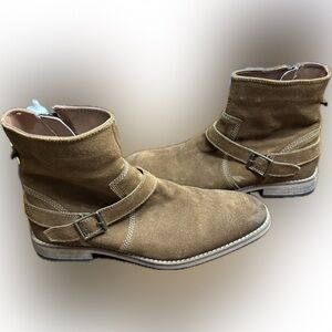 Steve Madden Men’s Suede Ankle Boots Buckle Zip Brown Size 9.5